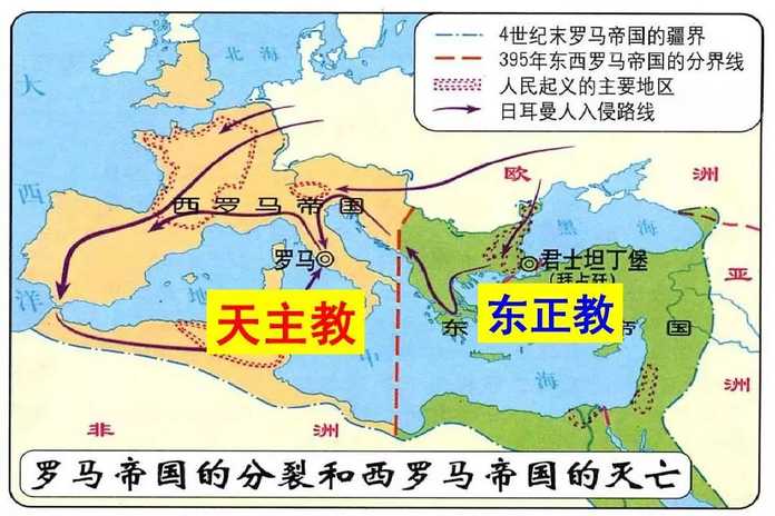 羅馬帝國分離，地中海東岸屬於東羅馬帝國